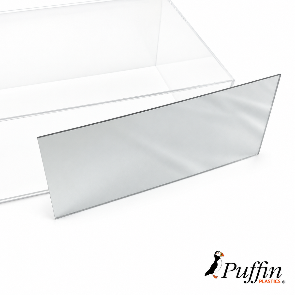 Silver mirror backing panel for the double football boot display case on a white background