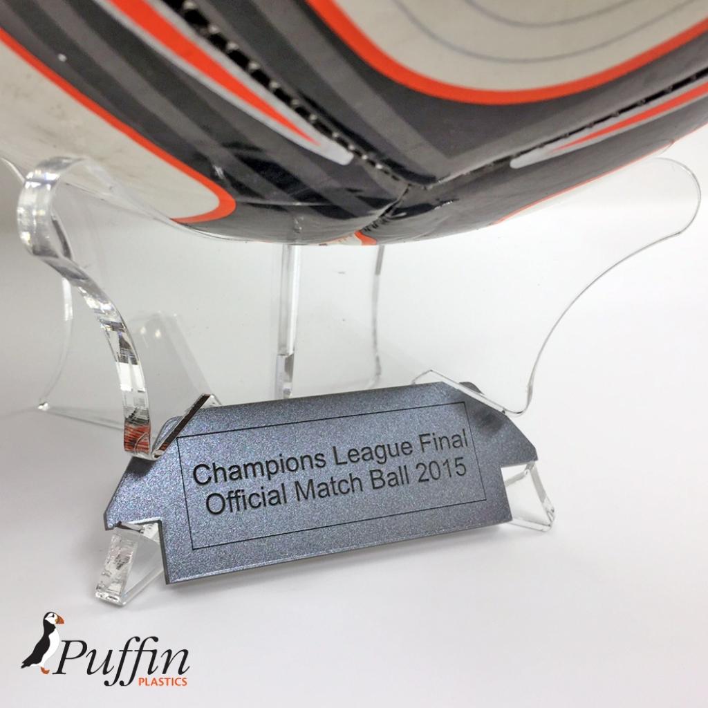 Football Display Stand / Riser Plinth With Inscription - CLEAR – additional product view