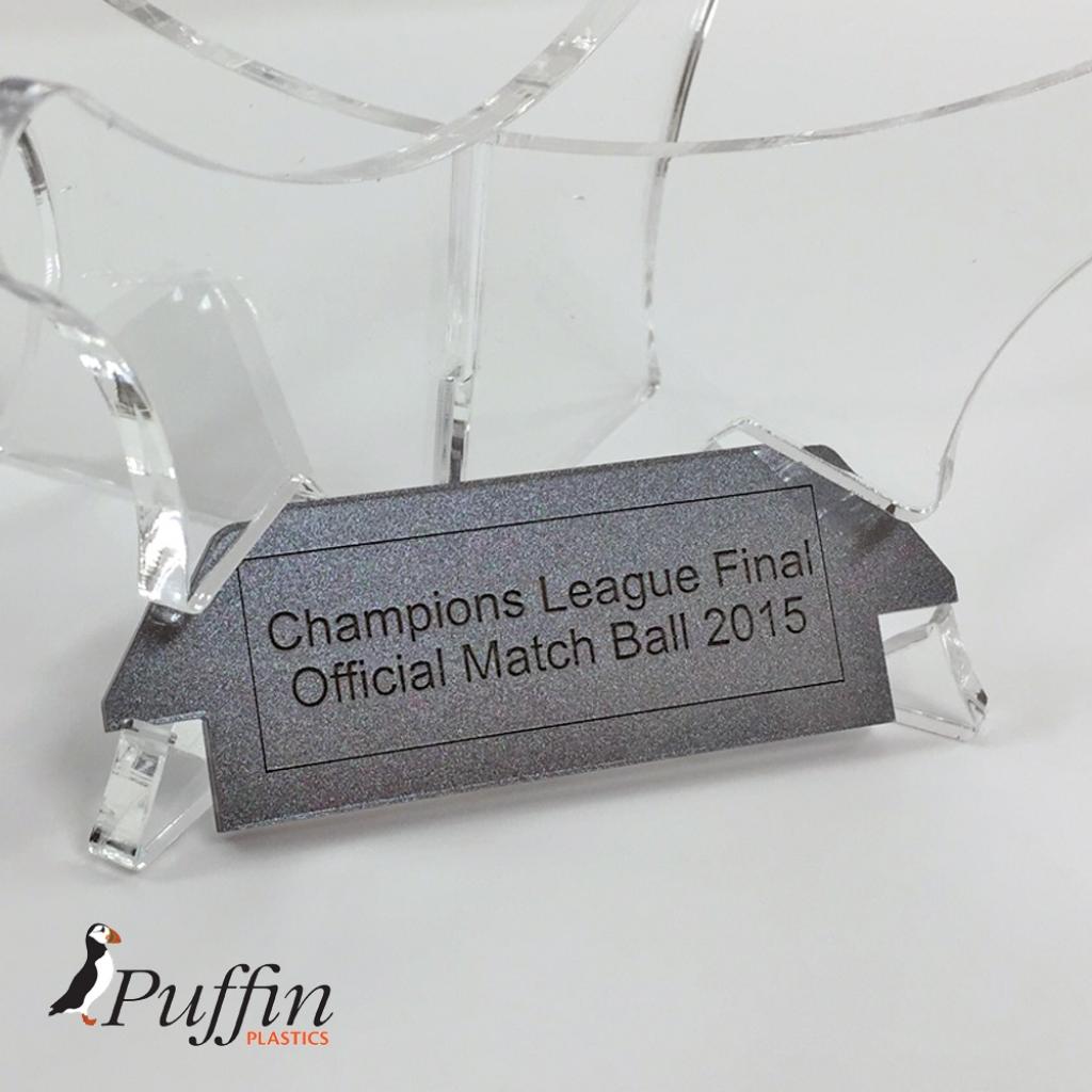 Football Display Stand / Riser Plinth With Inscription - CLEAR – additional product view