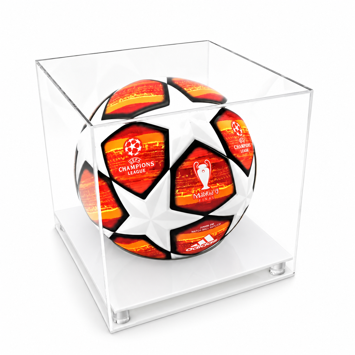 Football Display Case - Superior Base with white raised acrylic base on a white background
