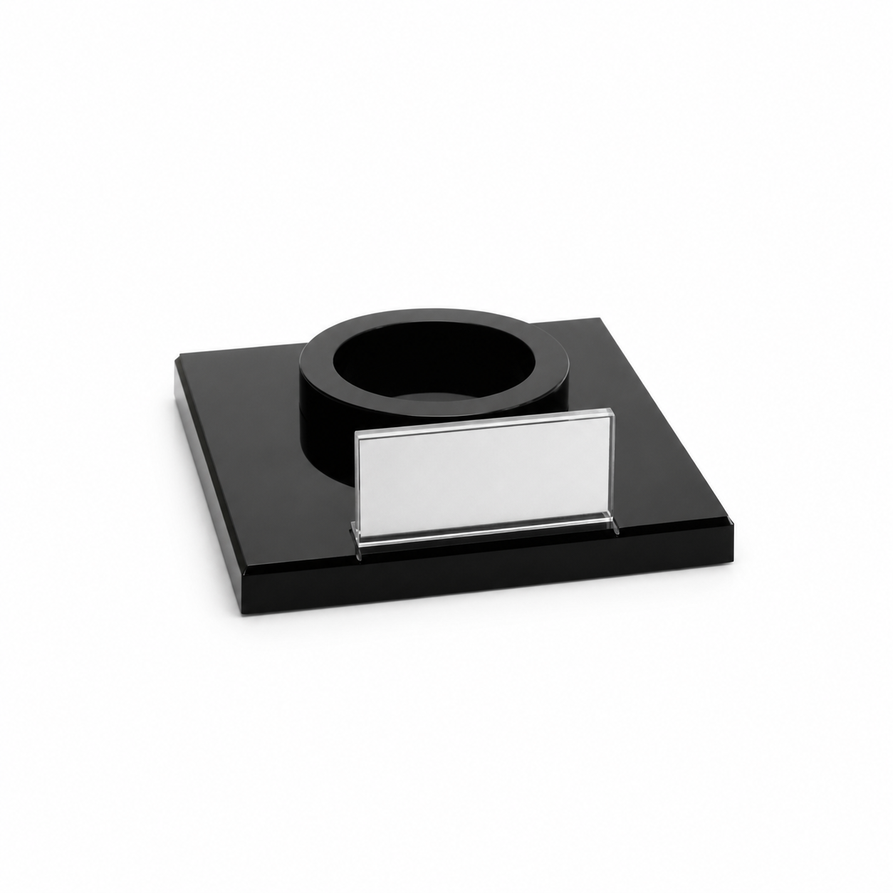 Small golf ball inscription plaque on compact black acrylic base