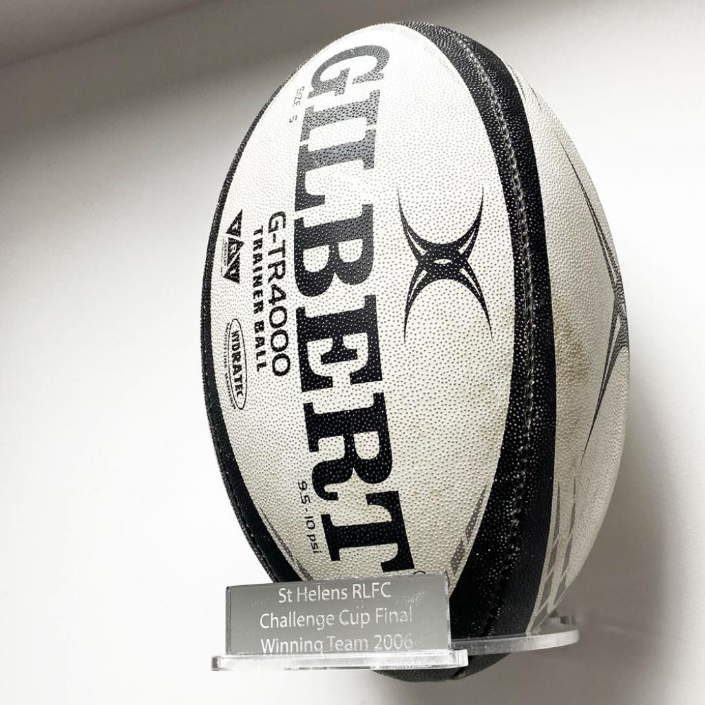 Portrait Rugby Ball Holder Wall Bracket - With Inscription – additional product view