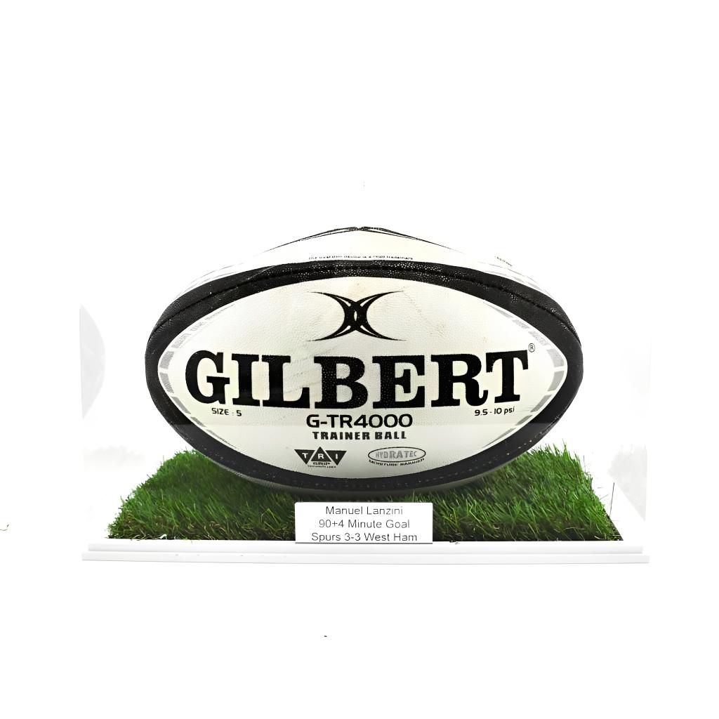 Rugby Ball Display Case (Landscape) With Grass Effect Base
