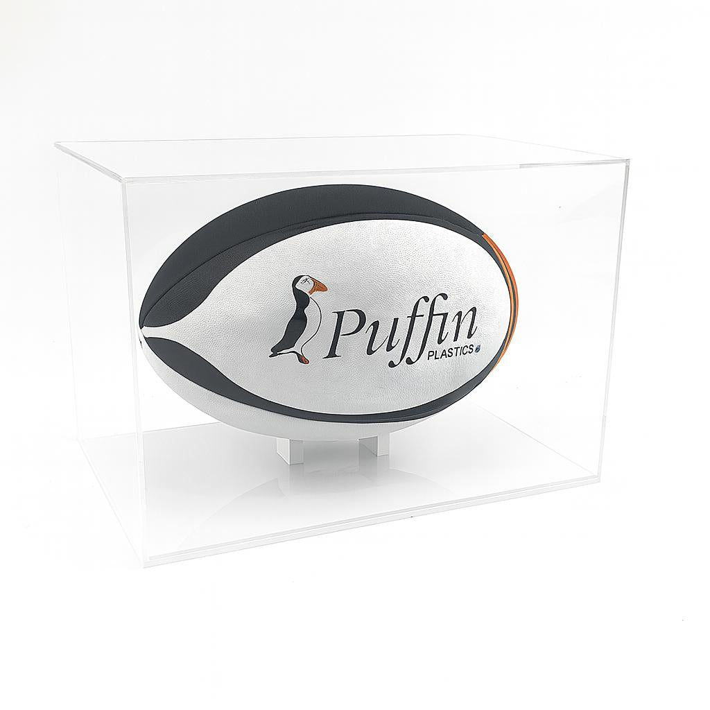 Best-selling Puffin Plastics rugby ball display case