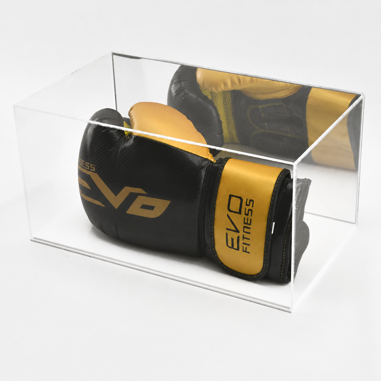 Boxing glove display case with mirror backing