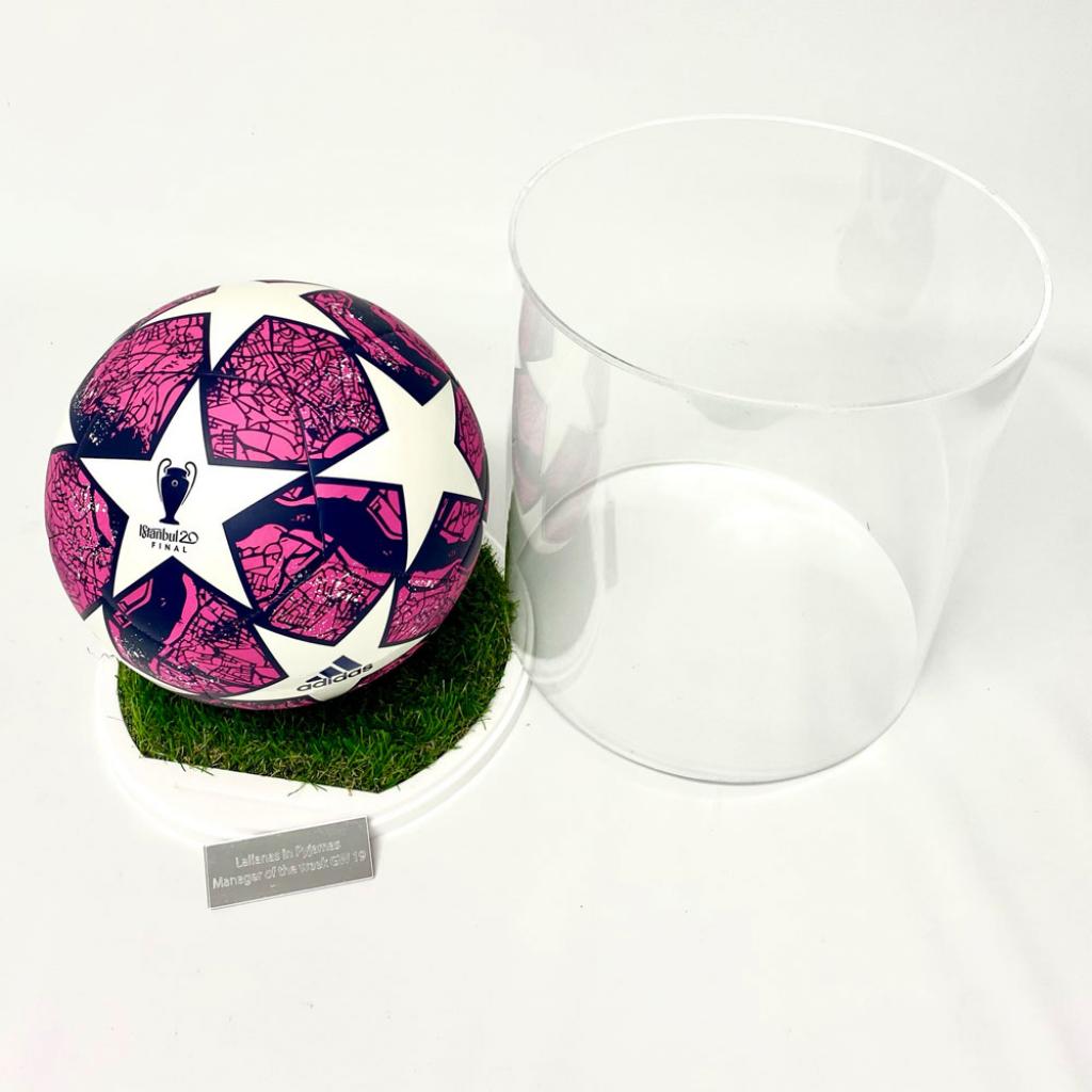 Cylindrical Football Display Case - Grass Effect Base – additional product view
