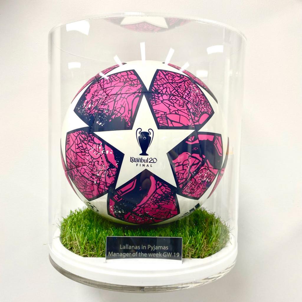 Cylindrical Football Display Case - Grass Effect Base – additional product view