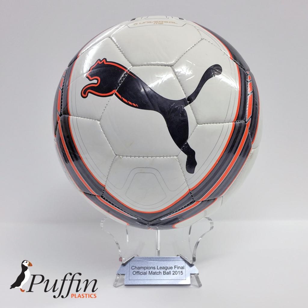 Football Display Stand / Riser Plinth With Inscription - CLEAR