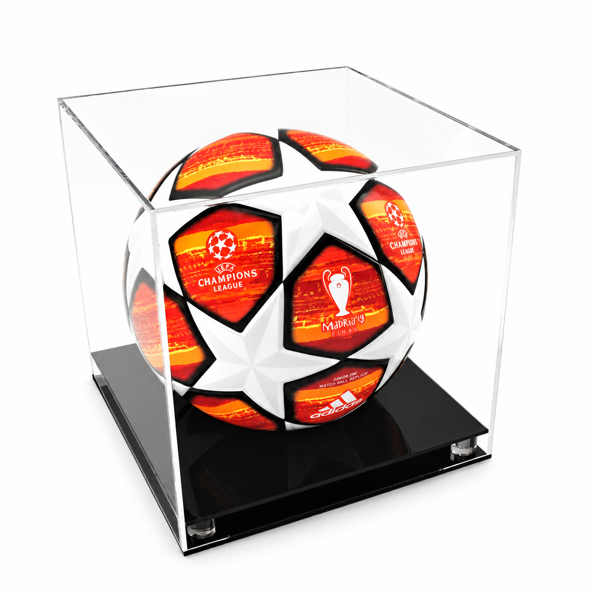 Football Display Case - Superior Base with black raised acrylic base on a white background