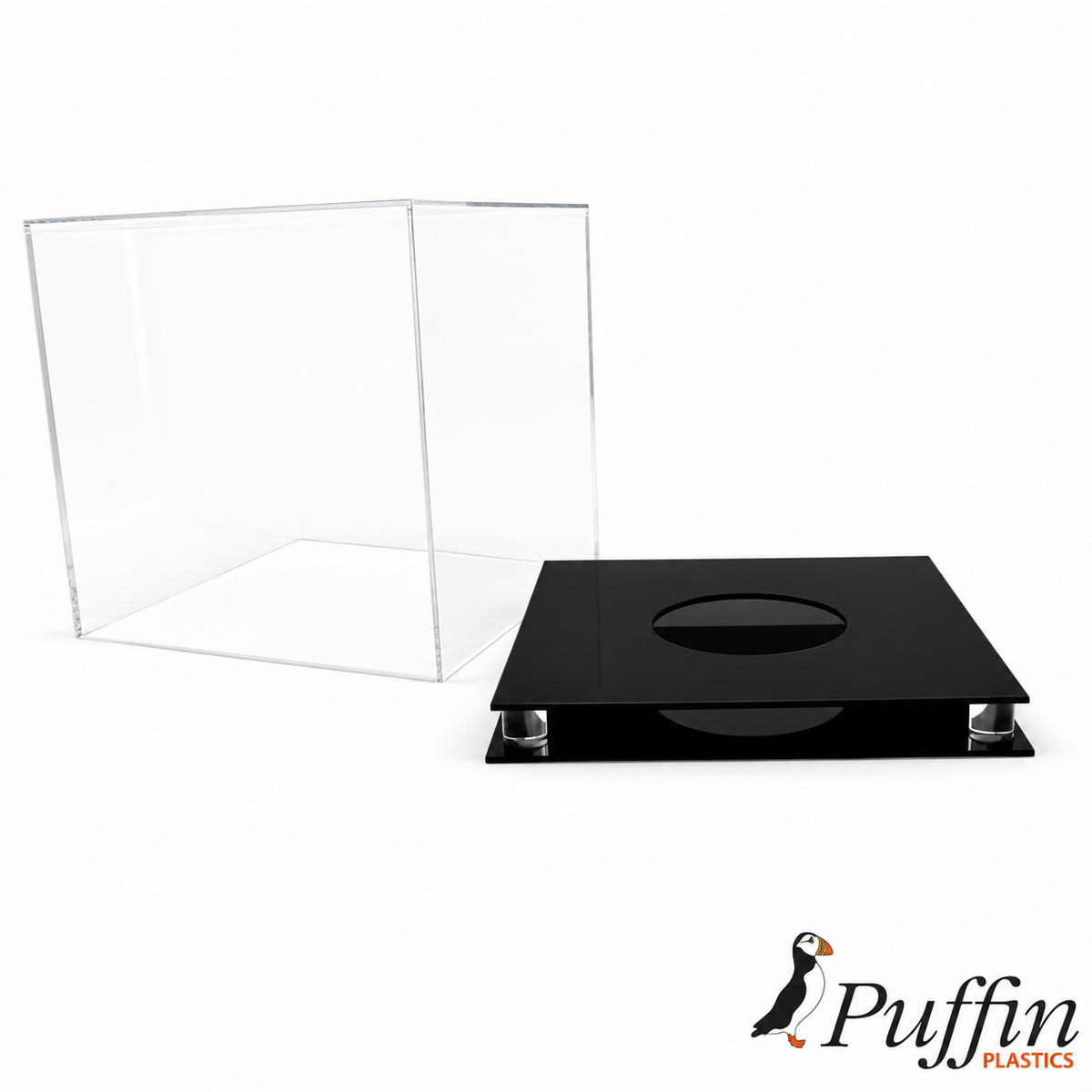 Football Display Case - Superior Base with separate clear lid and black raised base on a white background